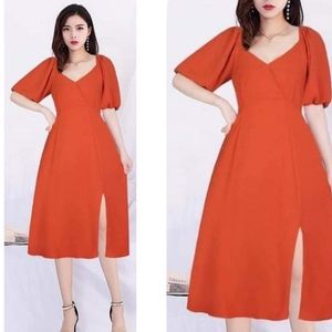 Bangkok Smocked Puff sleeve Dress - Orange Rust ONE SIZE